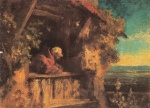 Bild:Moine regardant, depuis le balcon, le paysage