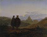 Bild:Raffael und Michelangelo im Anblick der Peterskirche bei Vollmond