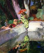 Bild:Le Pradet, Woman and Children by a Pool