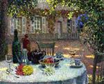 Bild:Table with Dahlias