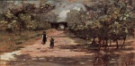 Bild:boulevard bordé d'arbres avec deux enfants