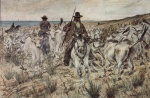Bild:Trois bouviers à cheval avec troupeau de taureaux