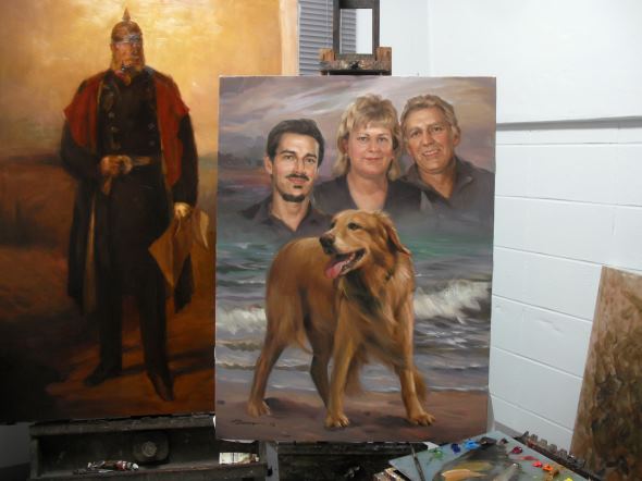 Familie mit Hund Gemälde