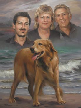 Gemälde Familienportrait mit Hund